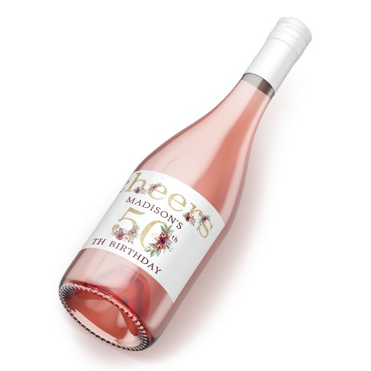 50e verjaardag Aangepaste gouden bloem Sparkling Wijnetiket