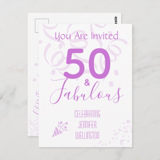 50e verjaardag Aangepaste naald Hot Pink Party Uit Briefkaart (Voorkant / Achterkant)