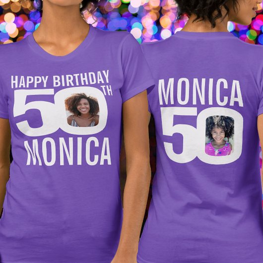 50e verjaardag aangepaste naam fotosjabloon wit t-shirt