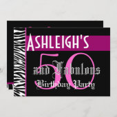 50e verjaardag Aangepaste Sjabloon - Zebra roze zw Kaart (Voorkant / Achterkant)