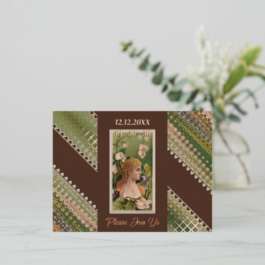 50e verjaardag Aangepaste uitnodiging Bloemen Beau (Staand Voorkant)