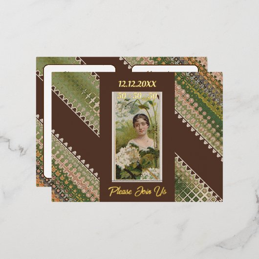 50e verjaardag Aangepaste Uitnodiging Bloemen Beau (Voorkant / Achterkant)