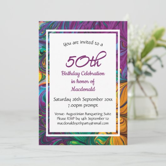 50e verjaardag Abstract Paars- Kaart (Staand voorkant)