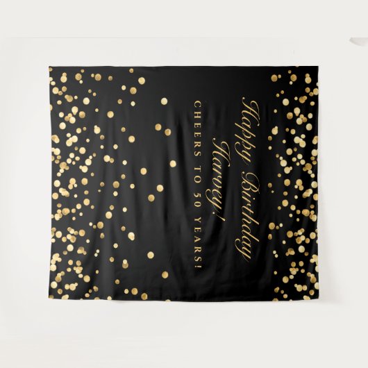 50e verjaardag achtergrond, zwarte en gouden fotog wandkleed (Voorkant (horizontaal))