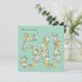 50e verjaardag Aqua Blooms Aangepaste uitnodiging (Staand voorkant)