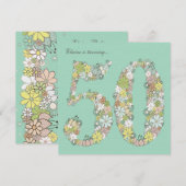 50e verjaardag Aqua Blooms Aangepaste uitnodiging (Voorkant / Achterkant)