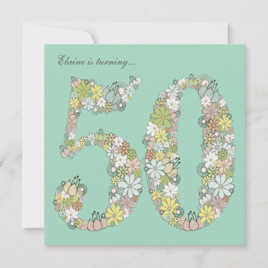 50e verjaardag Aqua Blooms Aangepaste uitnodiging (Voorkant)