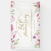 50e verjaardag Aquarelrozen Welkom Spandoek (Verticaal)