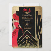 50e verjaardag Art Deco Design 1920's Lady in Red Kaart (Voorkant)