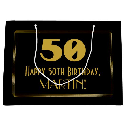 50e verjaardag — Art Deco Geïnspireerde look "50"  Groot Cadeauzakje (Voorkant)