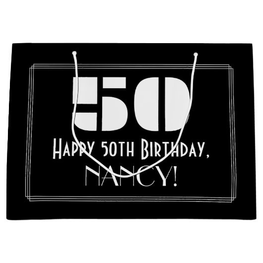 50e verjaardag ~ Art Deco Geïnspireerde look "50" Groot Cadeauzakje (Voorkant)