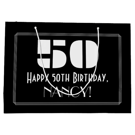 50e verjaardag ~ Art Deco Geïnspireerde look "50"  Groot Cadeauzakje (Achterkant)