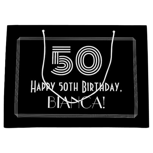 50e verjaardag - Art Deco geïnspireerde look "50"  Groot Cadeauzakje (Voorkant)