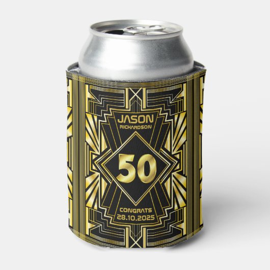 50e verjaardag Art Deco Gold Black Grote Gatsby Blikjeskoeler (Blikje Voorkant)