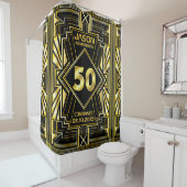 50e verjaardag Art Deco Gold Black Grote Gatsby Douchegordijn (In situ)