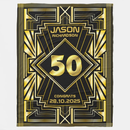 50e verjaardag Art Deco Gold Black Grote Gatsby Fleece Deken (Voorkant)