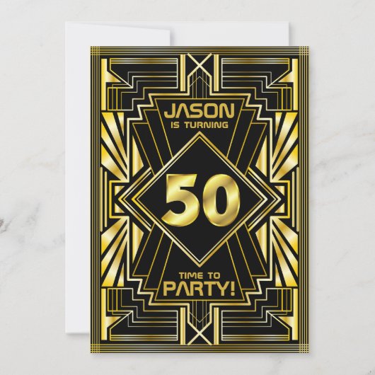 50e verjaardag Art Deco Gold Black Grote Gatsby Kaart (Voorkant)