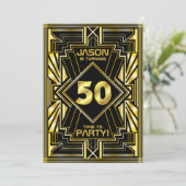 50e verjaardag Art Deco Gold Black Grote Gatsby Kaart (Staand voorkant)