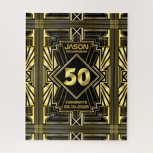 50e verjaardag Art Deco Gold Black Grote Gatsby Legpuzzel (Verticaal)