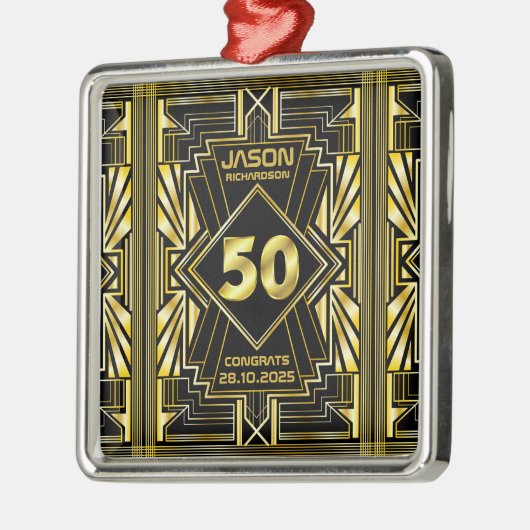 50e verjaardag Art Deco Gold Black Grote Gatsby Metalen Ornament (Links)