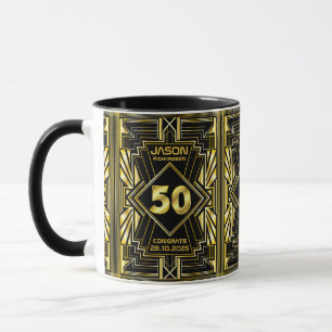 50e verjaardag Art Deco Gold Black Grote Gatsby Mok