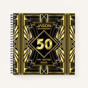 50e verjaardag Art Deco Gold Black Grote Gatsby Notitieboek