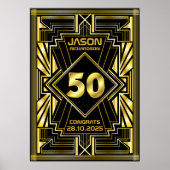 50e verjaardag Art Deco Gold Black Grote Gatsby Poster (Voorkant)