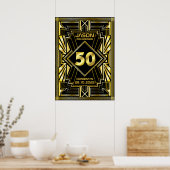 50e verjaardag Art Deco Gold Black Grote Gatsby Poster (Keuken)