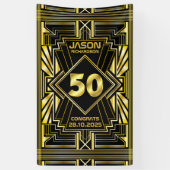 50e verjaardag Art Deco Gold Black Grote Gatsby Spandoek (Verticaal)