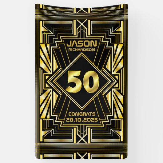 50e verjaardag Art Deco Gold Black Grote Gatsby Spandoek (Verticaal)
