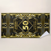 50e verjaardag Art Deco Gold Black Grote Gatsby Strandlaken (Voorkant)