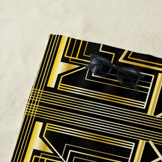 50e verjaardag Art Deco Gold Black Grote Gatsby Strandlaken (In situ)