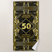 50e verjaardag Art Deco Gold Black Grote Gatsby Strandlaken (Voorkant)
