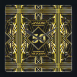 50e verjaardag Art Deco Gold Black Grote Gatsby Vierkante Klok<br><div class="desc">Viel je mijlpaal in stijl om met dit unieke Art Deco-stijl,  geweldig Gatsby-geïnspireerd design met geometrische vormen in helder goud boven zwarte achtergrond. Een elegant,  klastisch,  seksneutraal uiterlijk perfect voor het herdenken van die speciale verjaardag met de jazz-gefundeerde smaak van de Roaring Twenties.</div>