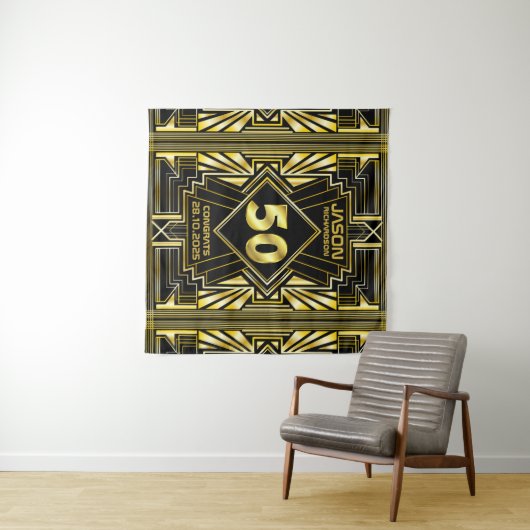 50e verjaardag Art Deco Gold Black Grote Gatsby Wandkleed (In Situ (horizontaal))