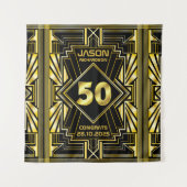 50e verjaardag Art Deco Gold Black Grote Gatsby Wandkleed (Voorkant)