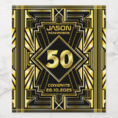 50e verjaardag Art Deco Gold Black Grote Gatsby Wijn Etiket (Enkel label)