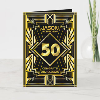 50e verjaardag Art Deco Gold Black Kaart