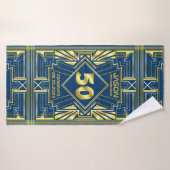 50e verjaardag Art Deco Gold Blue Great Gatsby Badhanddoek (Badhanddoek)