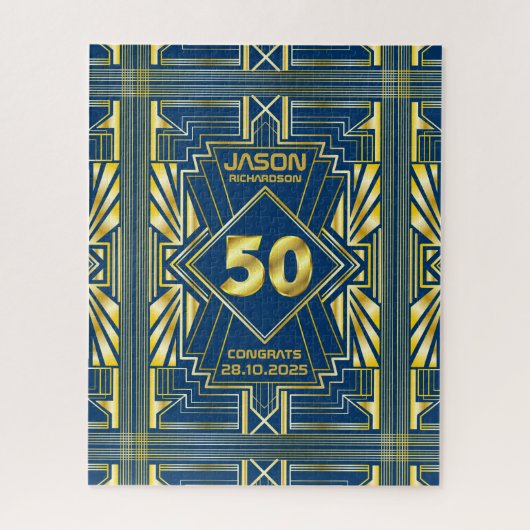 50e verjaardag Art Deco Gold Blue Great Gatsby Legpuzzel (Verticaal)