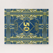 50e verjaardag Art Deco Gold Blue Great Gatsby Legpuzzel (Horizontaal)