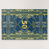 50e verjaardag Art Deco Gold Blue Great Gatsby Legpuzzel (Horizontaal)