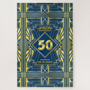 50e verjaardag Art Deco Gold Blue Great Gatsby Legpuzzel