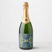 50e verjaardag Art Deco Gold Blue Great Gatsby Sparkling Wijnetiket (Voorkant)