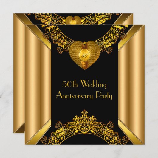 50e verjaardag Art Deco Goud Gouden Hart 2 Kaart (Voorkant / Achterkant)