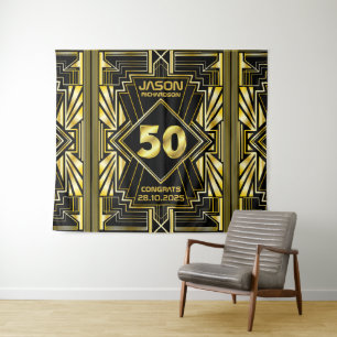 50e Verjaardag Art Deco Goud Zwart Great Gatsby Wandkleed