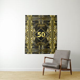50e Verjaardag Art Deco Goud Zwart Great Gatsby Wandkleed