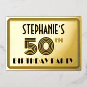 50e verjaardag — Art Deco Style "50" en naam Folie Uitnodiging (Voorkant)