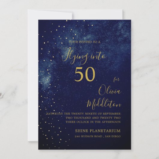 50e verjaardag Avondhemel Astrale Gouden Sterren B Kaart (Voorkant)