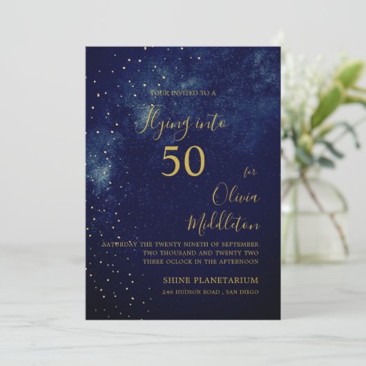 50e verjaardag Avondhemel Astrale Gouden Sterren B Kaart (Staand voorkant)